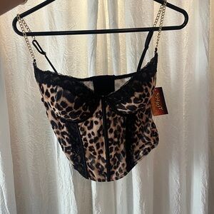 Leopard Print Corset Top with Black Lace